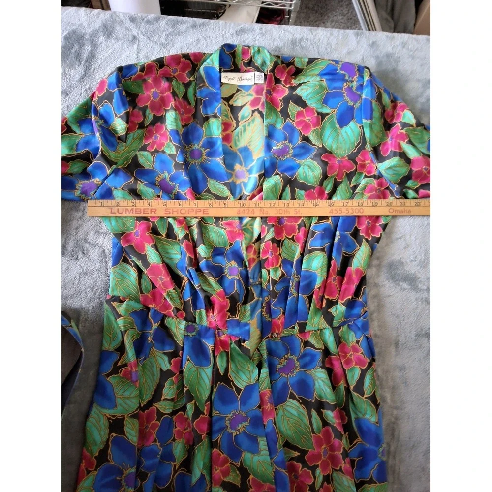 Vintage Papell Boutique Floral Womens 14 Dress 1990s bright colorful W/Belt‎